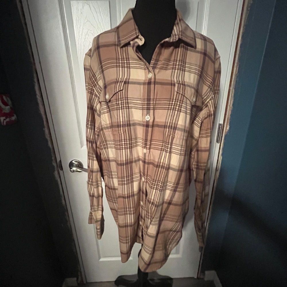 LRL Lauren Jeans CO. Plaid Button-Up Shirt in Brown and Tan